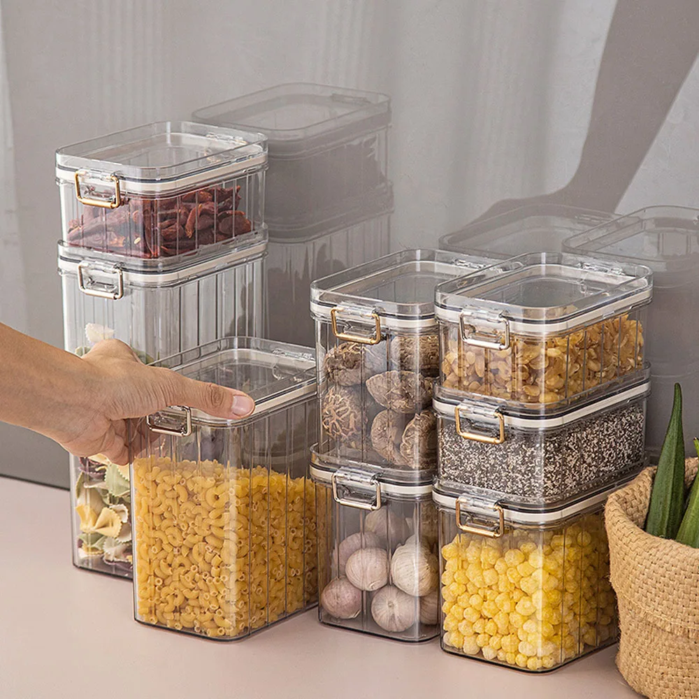 

PET Sealed Food Storage Box Cereal Candy Dried Jars With Lid Fridge StorageTank Containers Household Items Kitchen Organizer