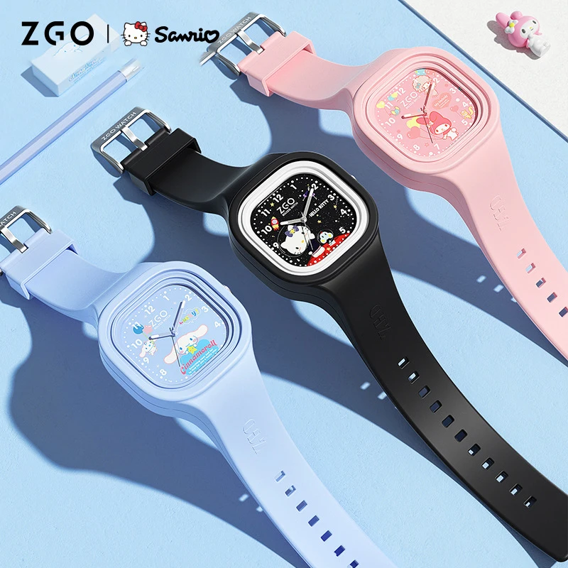 

Оригинальные светящиеся часы ZGO Hello Kitty, женские Мультяшные часы Sanrio Mymelody Cinnamoroll, студенческие водонепроницаемые Силиконовые кварцевые часы ...