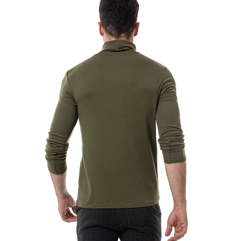 LUCLESAM Men's Turtleneck Winter Knitted Sweater Double Collar Slim Pullover Sweaters Jersey Army Green Male Basic Tops Warm