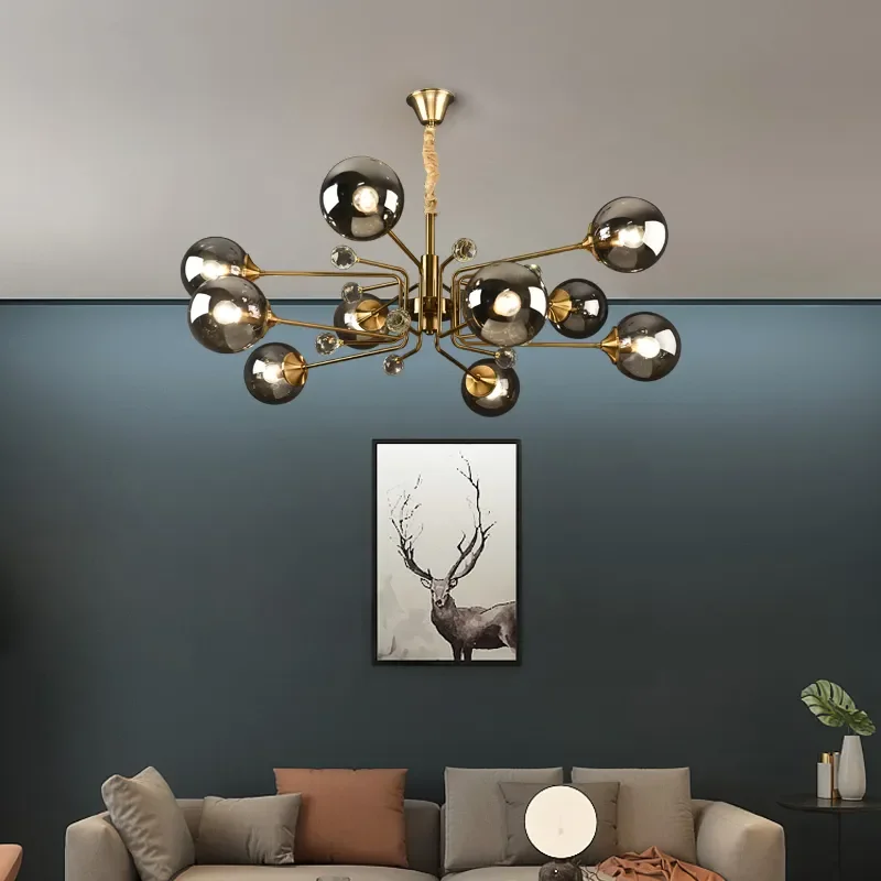 

Скандинавская стеклянная Потолочная люстра для гостиной, спальни, столовой, коньяк, подвесные светильники, декоративная лампа