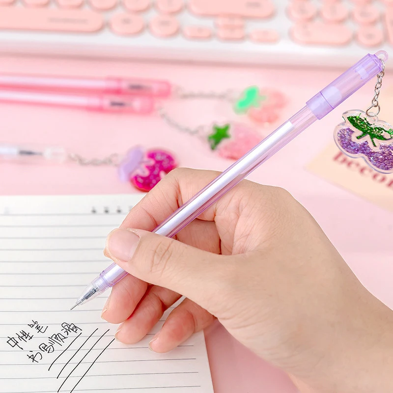 

Creative Strawberry Cherry Sequin Pendant Pen Student Gel Pen Writing Stationery