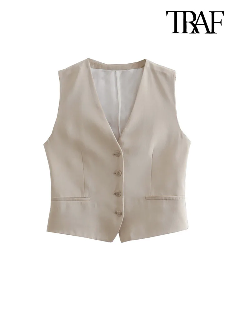 

Женский короткий жилет на пуговицах спереди, с V-образным вырезом