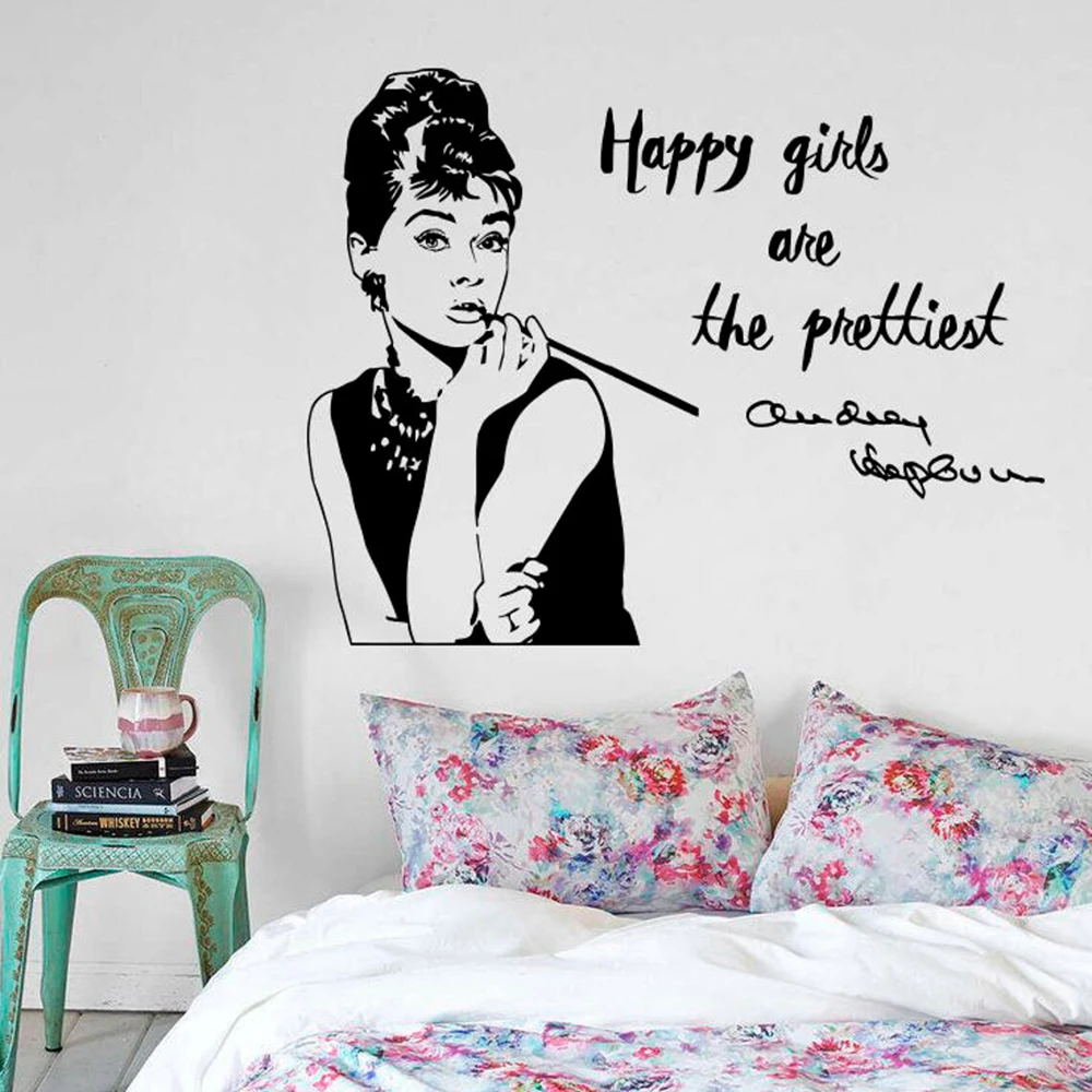 Красивые Искусственные котировки, счастливые девушки-самая красивая сценическая виниловая наклейка на стену для украшения салона красоты, фрески A263