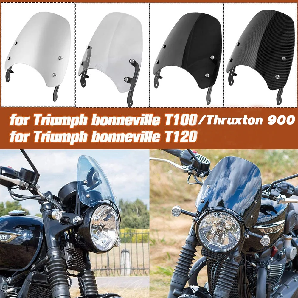 

For Triumph Bonneville T100 Windscreen Windshield T120 2015-2021 Thruxton 900 20003-2015 Motorcycle Carbon Fiber Wind Deflector