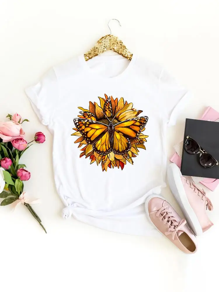 

Butterfly 90s Trend Cute Lovely Women Fashion Tee Graphic T Shirt Top Casual Clothing Summer Short Sleeve Female Print T-shirt