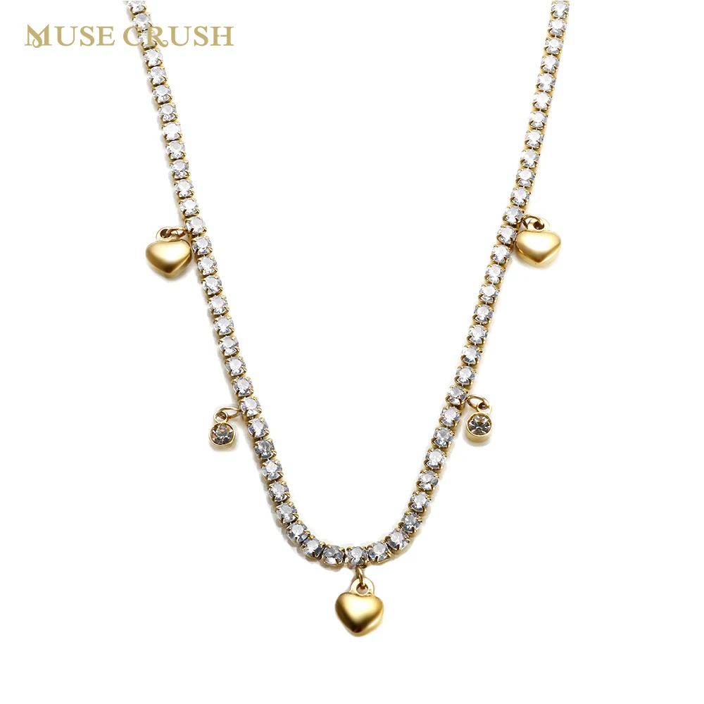 

Muse Crush Iced Out Bling CZ Tennis Necklace for Women Stainless Steel Hip Hop Cubic Zirconia Chain Necklaces Charm Jewelry