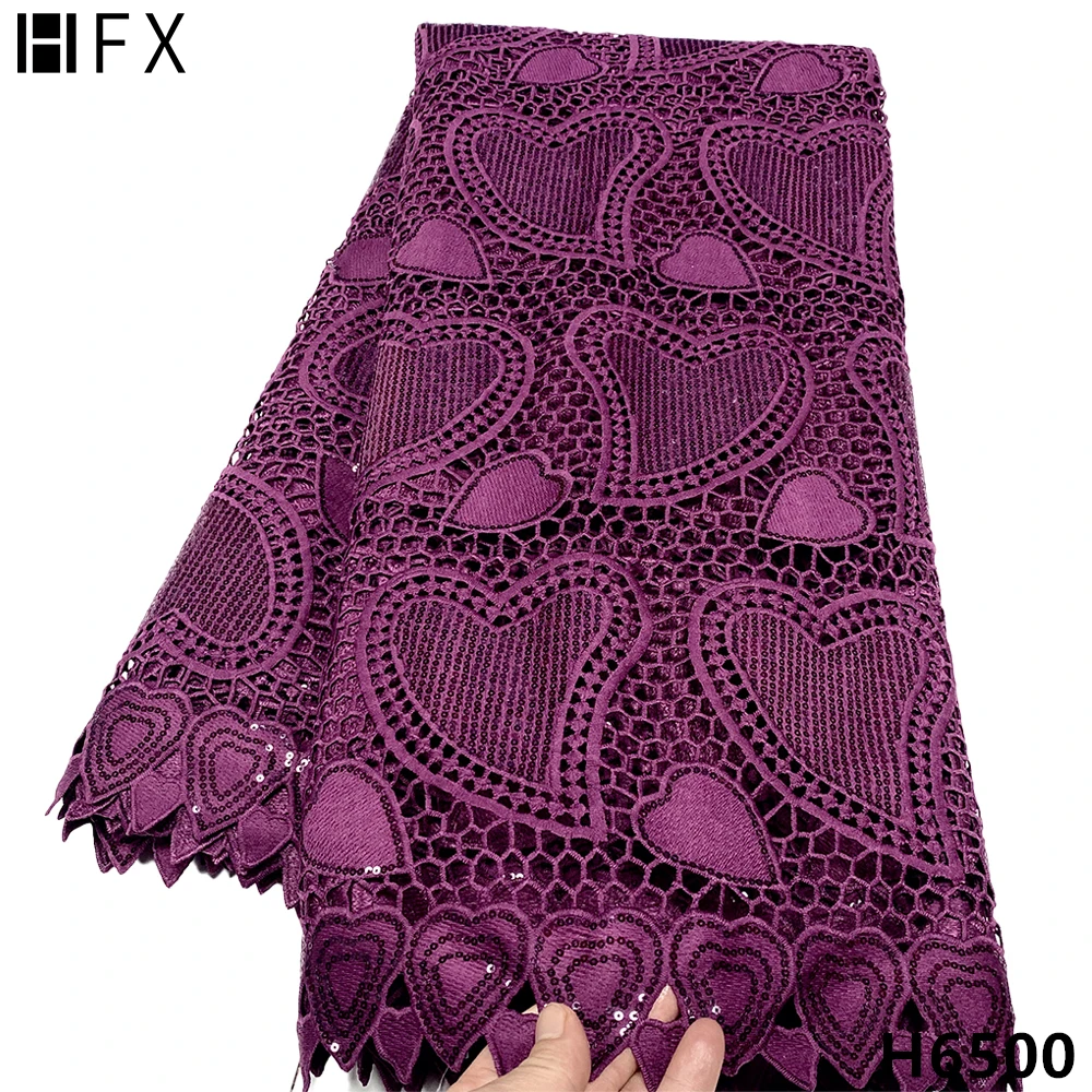 

HFX purple french lace Fabric 2022 High Quality Guipure Cord Soft Material Nigerian Water Soluble Lace For Woman Party H6500
