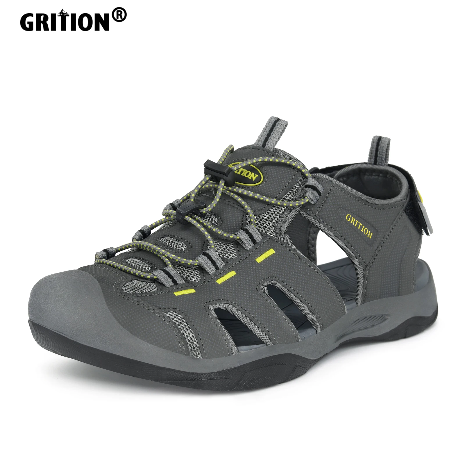 

GRITION Men Sandals Outdoor Flat Beach Shoes Clog Male Summer Hiking Sweaty Breathable Big Size 46 Casual Shoes 2022 New