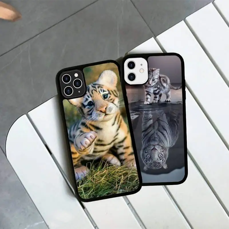 

Cute little Tiger Phone Case Silicone PC+TPU Case for iPhone 11 12 13 Pro Max 8 7 6 Plus X SE XR Hard Fundas