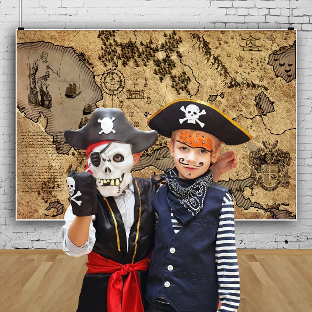 Карта мира с пиратским старым сокровищами для детских фотографий на день