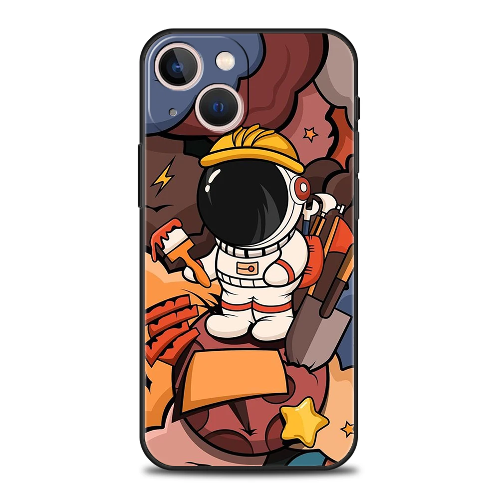 Cartoon Astronaut Luxury Phone Case Cover For iPhone 14 13 12 11 Pro Max 8 7 Plus X XR XS Max SE 2020 Mini Shockproof Soft Shell
