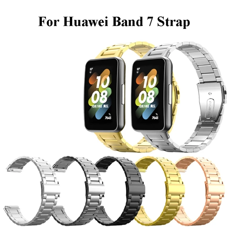 

Stainless Steel Band Compatible with HuaweiBand 7 Smart Watch Durable Metal Buckle Strap Replace Wristband Quick Release