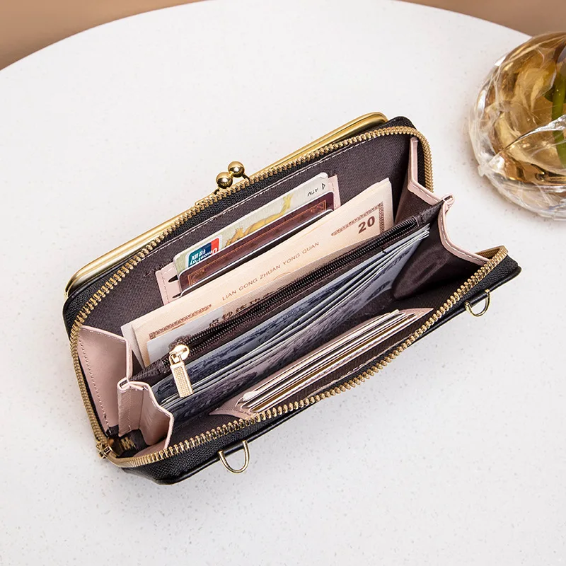 Luxury Designer Long Wallets for Women High Capacity Women's PU Leather Shoulder Bag Ladies Coin Purse Mobile Phone Key Case