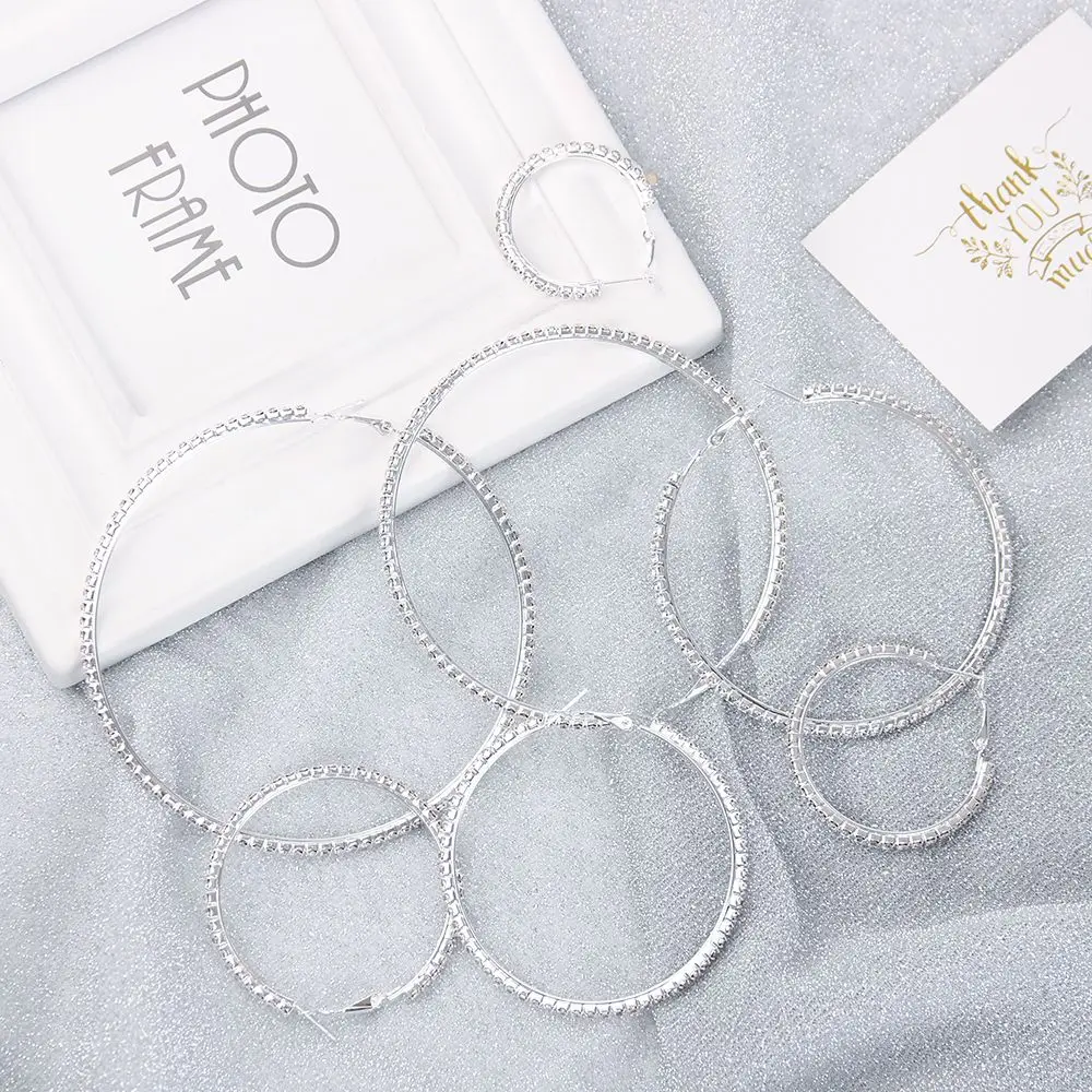 

Fashion Round Circle Big Rhinestone Silver Gold Dangle Jewelry Drop Earrings Crystal Hoop Earrings Ear Stud