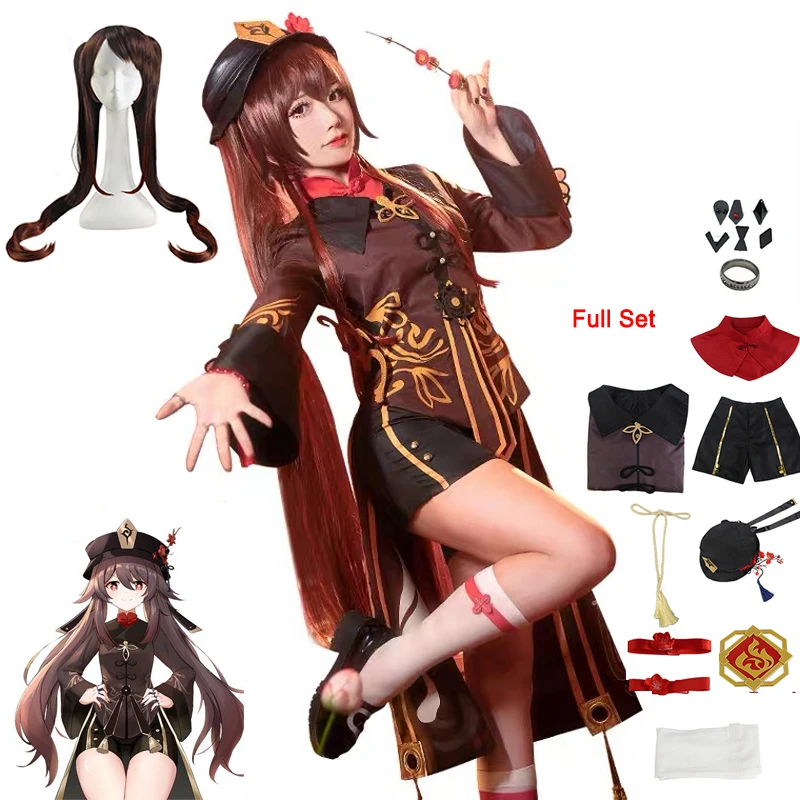 

Genshin Impact Game Hutao Cosplay Costume Uniform with Wig Cosplay Anime Chinese Style Halloween Costumes For Women Game Hu Tao