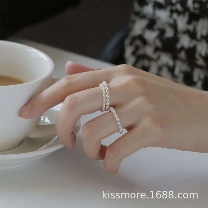 

Stack Wearing Pearl Niche Retro Ring Light Luxury Cold Wind Beads Ring Tail Ring Can'T Hide The Same Style
