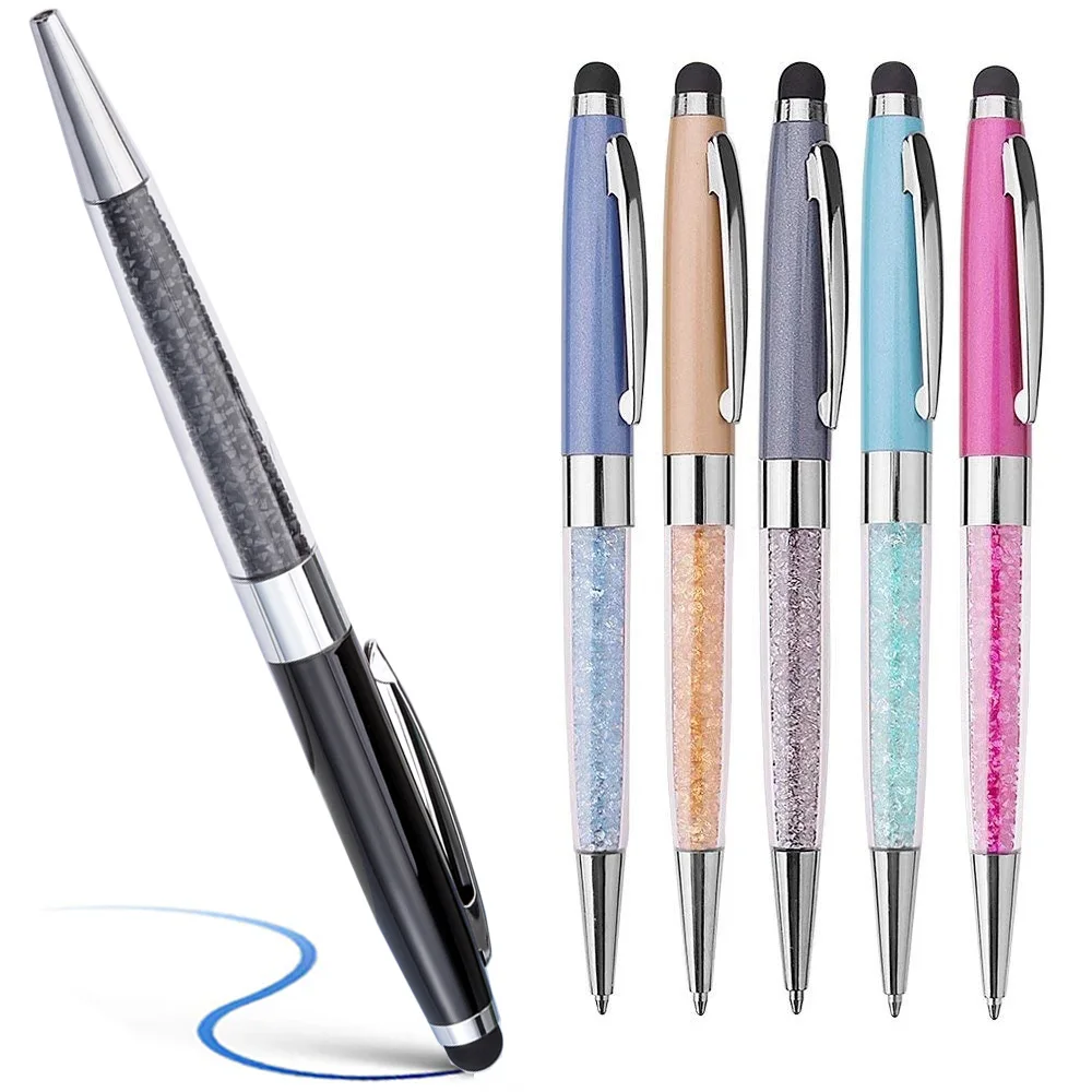 

10pcs/Lot 2 In 1 Metal Ballpoint Pens With Stylus Tip Premium Crystal Diamond Black Ink Perfect For Bank Office Hotel Lobbies