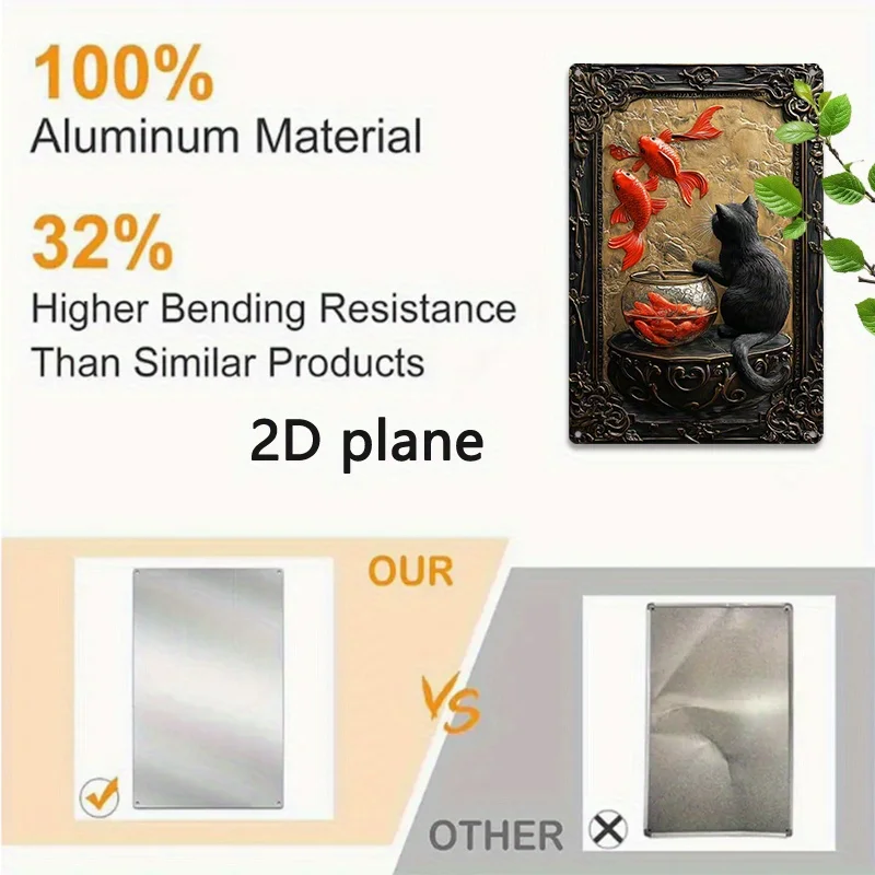 Декор комнаты 1 шт. Черный кот и пруд кои 3D алюминиевый настенный рисунок