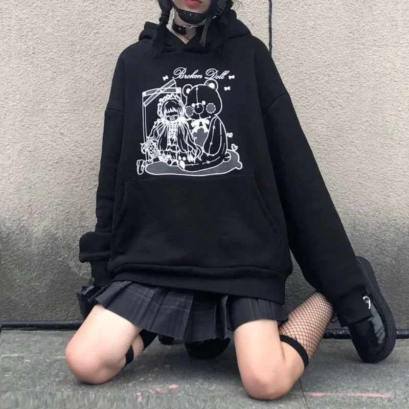 Kawaii японские толстовки с капюшоном одежда для пар женская в консервативном стиле