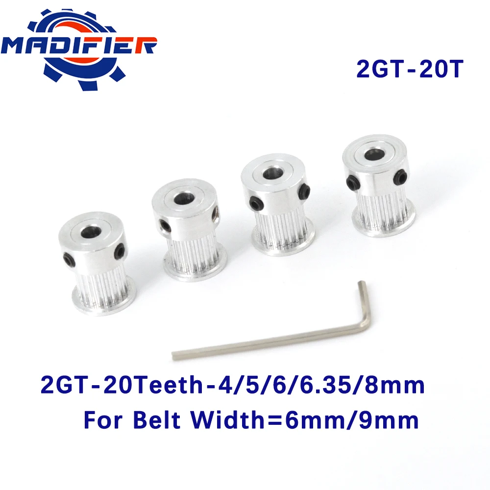 

4pcs 20 Teeth 2GT 2M Timing Pulley Bore 4/5/6/6.35/8mm for 2MGT GT2 Synchronous belt width 6/10mm small backlash 20Teeth 20T