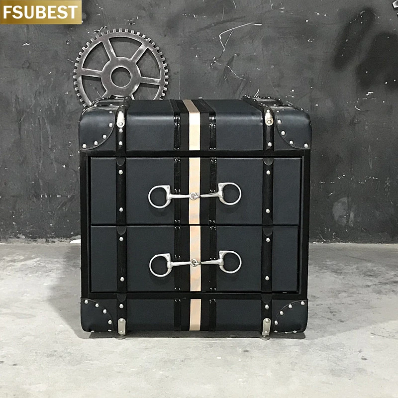 

FSUBEST Retro Antique Leather Rattan Sofa Corner Table Living Room Decorative Cabinet Of Hotel Club Corner Cabinet