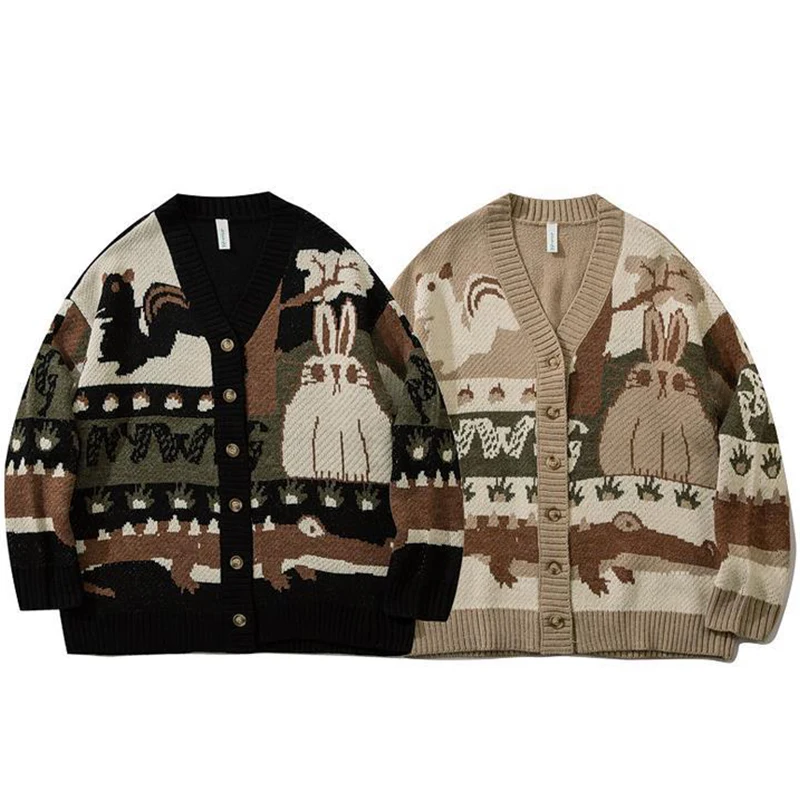 New Japanese Harajuku Cartoon Knitted Sweater Pullover Hip Hop Streetwear Loose Knitwear Tops Vintage Cardigan Oversized Sweater