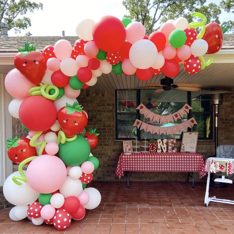 

Strawberry Theme Balloons Garland Arch Kit Red Pink Strawberry Foil Ballon Birthday Party Baby Shower Decorations Wedding Globo