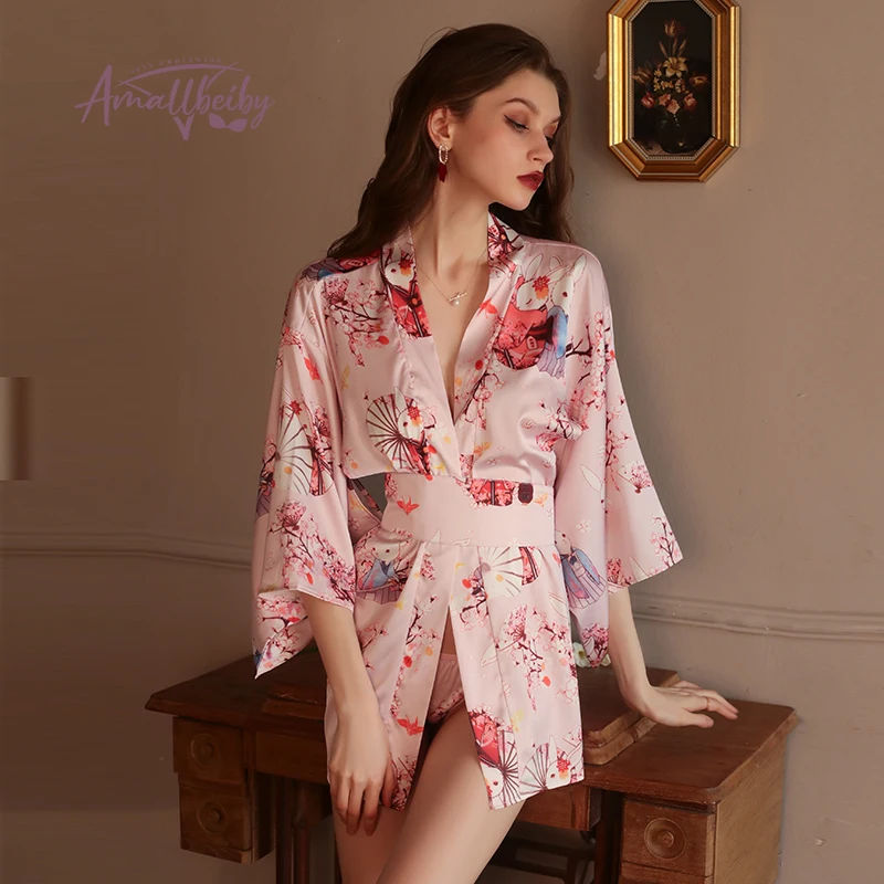 

Japanese Printed Kimono Robe Temptation Cardigan Uniform Women Nightwear Intimate Lingerie