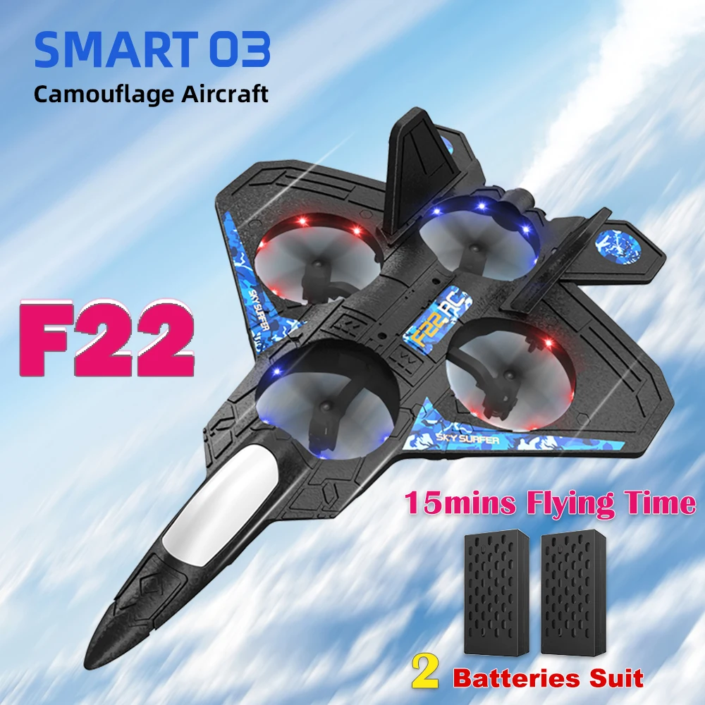 

X-Hound Smart 03 RC Plane Foam Airplane 2.4GHz 6CH Fighter Drones F22 Remote Control LED Glider Toy for Kids Adults