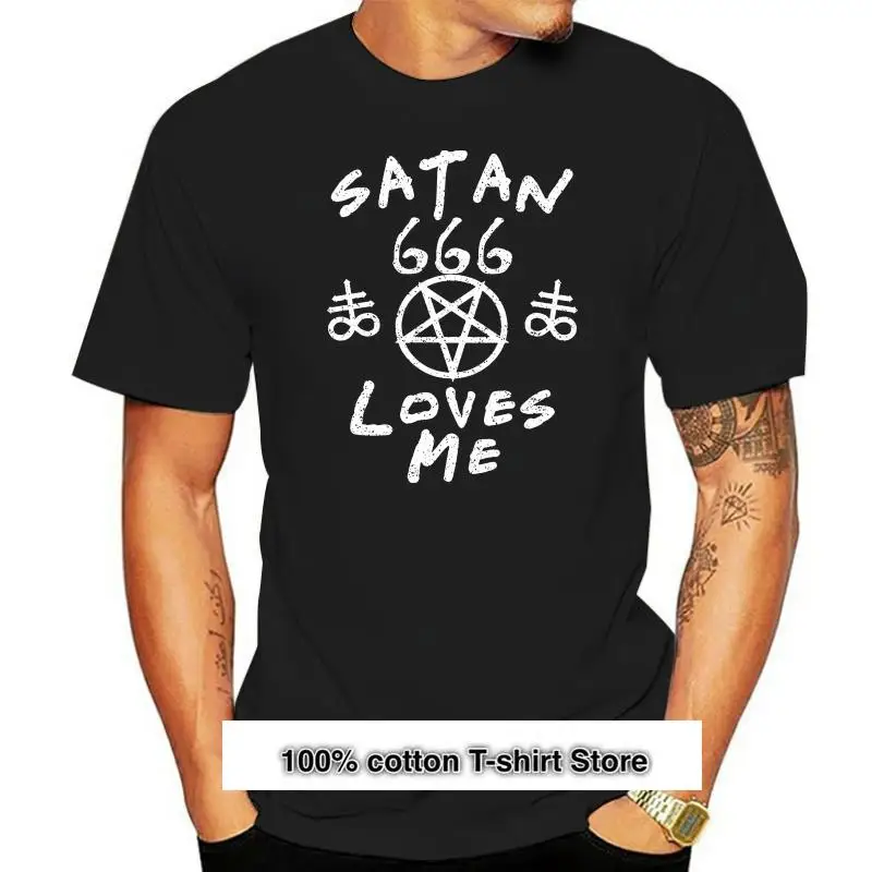 

Camiseta SATAN LOVES ME para hombres, camisa satánica de algodón, a la moda