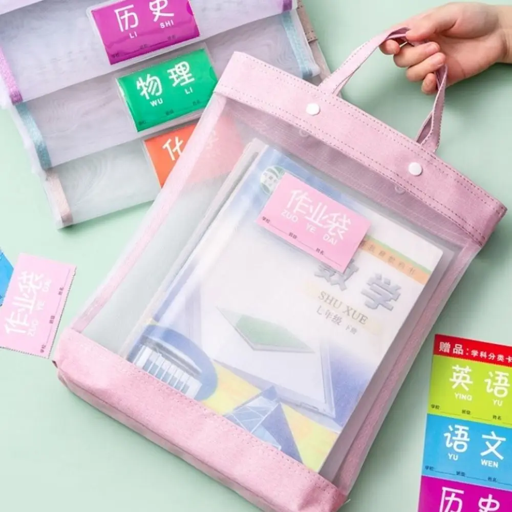 Portable Mesh Office Class Textbook Homework File Holder Document Bag Subject Classifiy Bag File Storage Bag