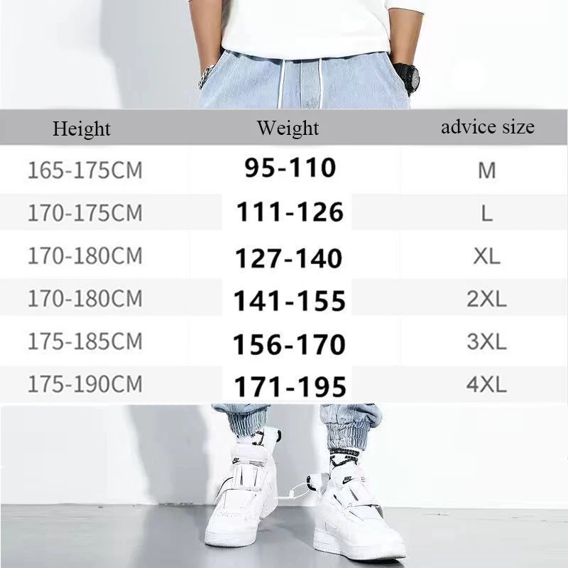 Loose Jeans Men Pants Hip Hop Cargo Pants Men's Elastic Harun Joggers Denim Trouser Casual Multi PocketS Male Pant Plus Size 5XL