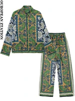 pailete women fashion flowing totem print shirts or high elastic waist with drawstring side pockets totem print wide leg pants