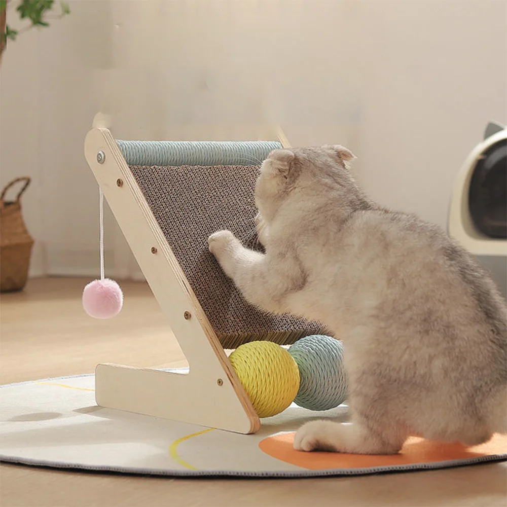 

Board Corrugated Scratching Cat Sisal Hair Teasing Triangle Scratching Cat Stick Toy Wood Solid Cat Rope Ball Cat Post Paper