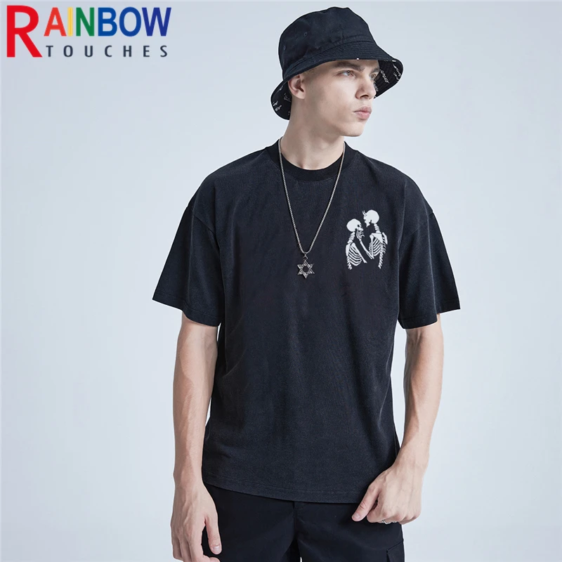 

Rainbowtouches Washed T Shirt Men Original Brand Vintage Unisex High Street Skulls Pattern Oversize Fashion Men GraphicT-Shirts