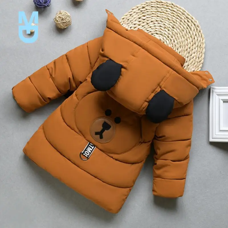 

New Little Kids Winter Warm Cotton Coat Baby Boys Girls Thickening Hooded Cute Windbreaker For Toddler Cartoon Outfit Infant Jac
