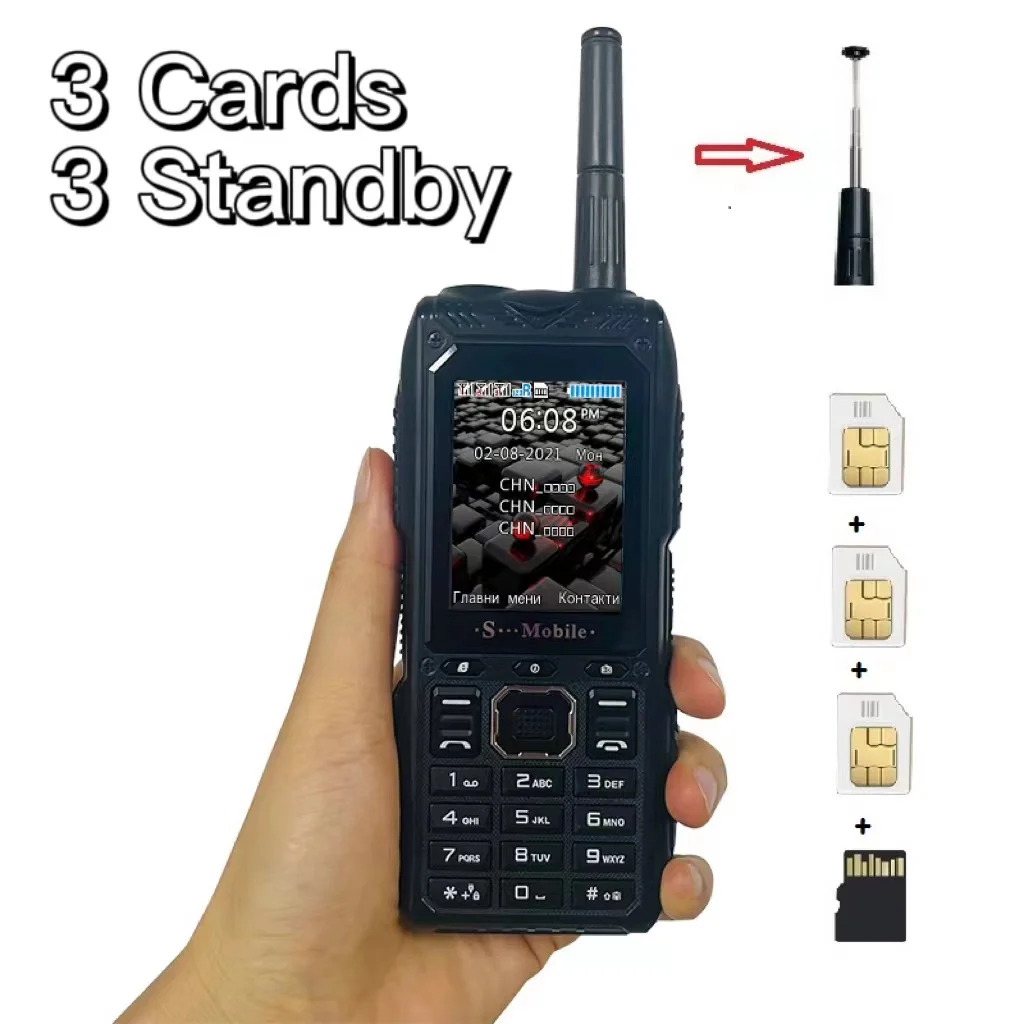 S555 3Cards 3 Standby Outdoor Mobile Phone Standby Long  Can Pull Up Antenna Signal Strongly Send Waist Clip
