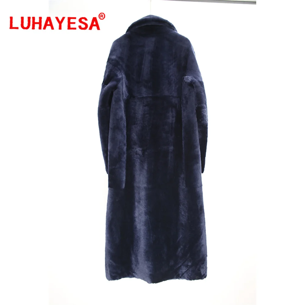 2024 удлиненное длина 124 см темно-синее австралийское из овчины мериноса мех