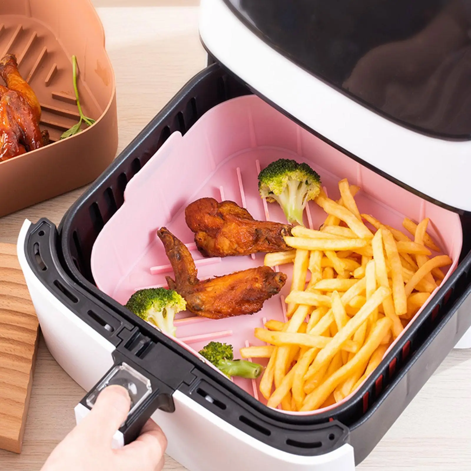 

BBQ Barbecue Pad Silicone Air Fryer Pot TrayPlate Airfryer Oven Baking Mold Pot Food Safe Reusable Kitchen Accessory 21CM