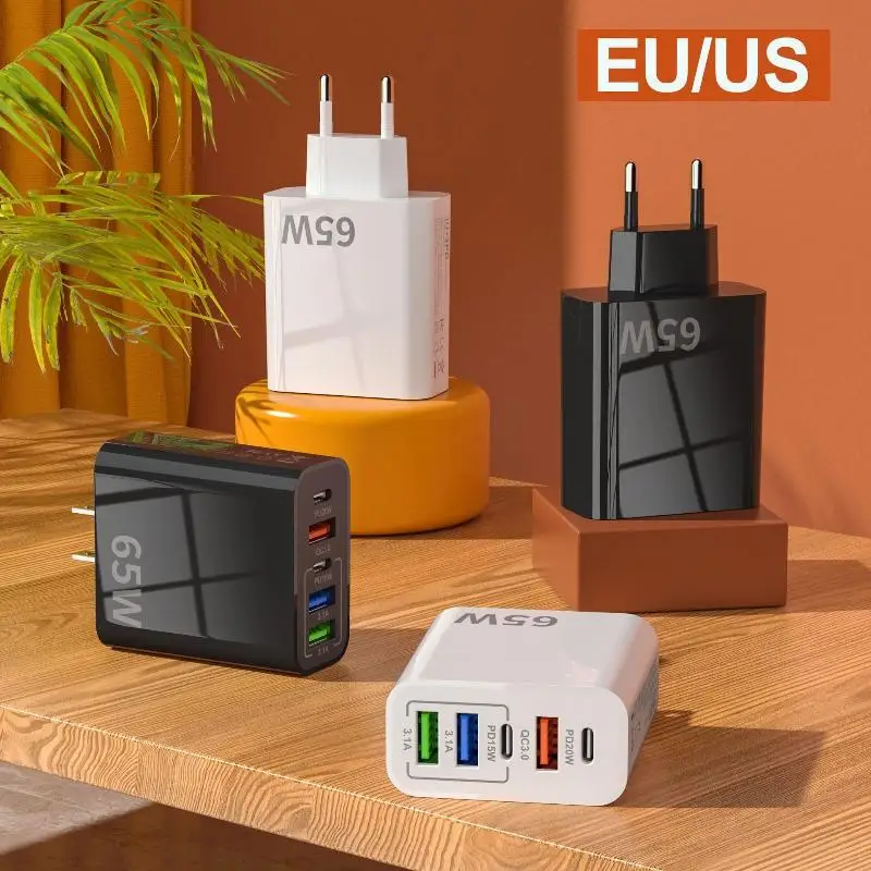 Фото Быстрое зарядное устройство для стен 120W с 3 портами USB QC30 и 2 портами PD для быстрой зарядки телефонов, планшетов и ноутбуков в путешествиях, дома и офисе №1