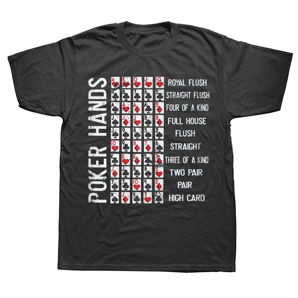 

Funny Poker Hands Cheat Sheet Card Games T Shirts Summer Cotton Streetwear Short Sleeve Birthday Gifts T-shirt Mens Clothing