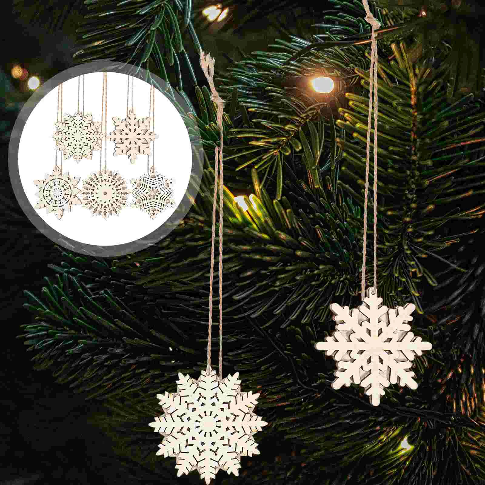 

Christmas Wood Snowflake Ornaments Woodenpendant Tree Chips Hanging Unfinished Drawing Graffiti Slices Embellishments Cutouts