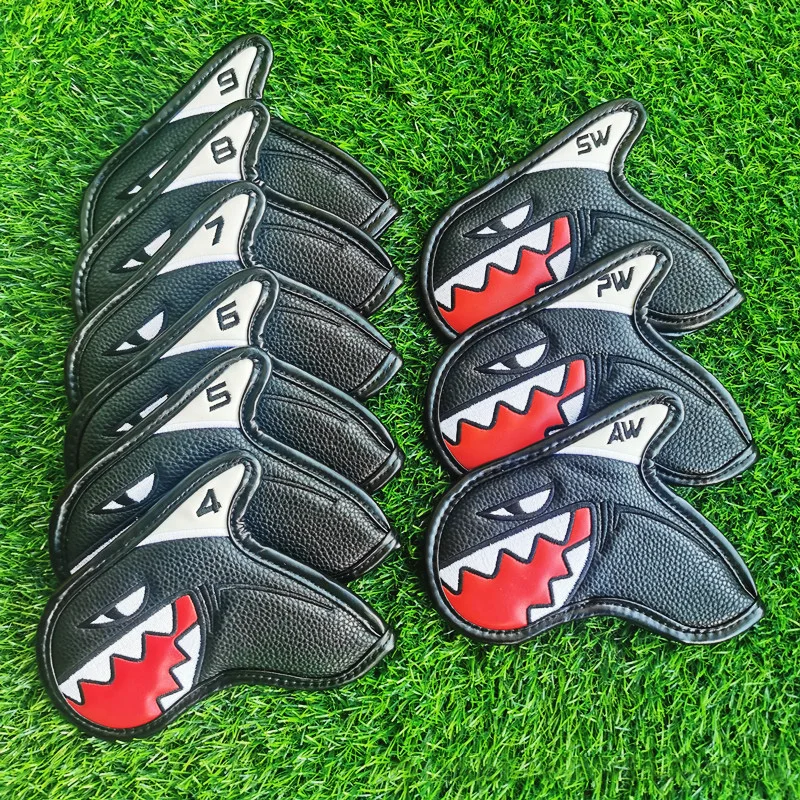 

9Pcs PU Golf Iron Protection Cover Shark Golf Club Headcover Protector Golf Sport Equipment Gear Replacement Accessories