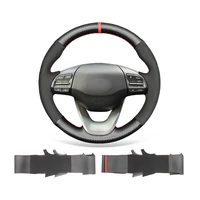 non slip durable black suede pu carbon fiber car steering wheel cover warp for hyundai kona