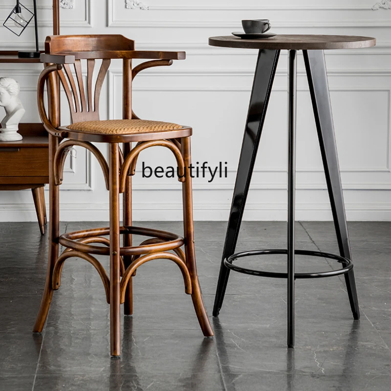 

LBX Simple Solid Wood Nordic Light Luxury Home Bar Stool Creative Small Apartment Coffee Shop High Chair