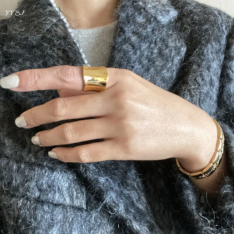 

Wide thumb chunky rings stainless steel bold thick rings for women elegant high quality gold plated jewelry
