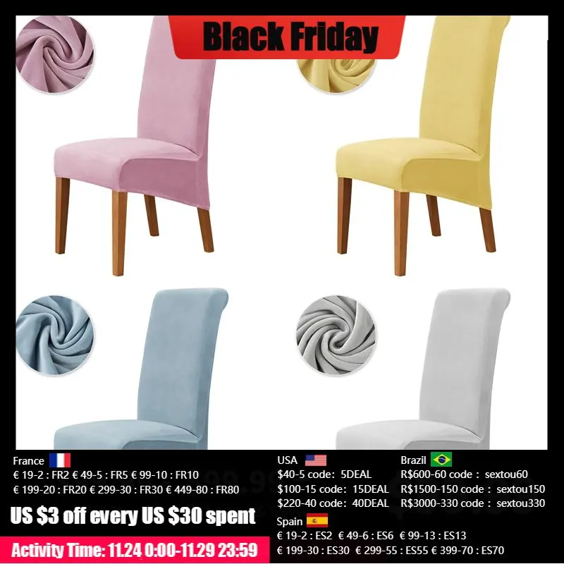 

Velvet Stretch Dining Chair Cover Solid Color Removable Anti-dirty Kitchen Seat Case Elastic Chair Cover for Banquet Wedding
