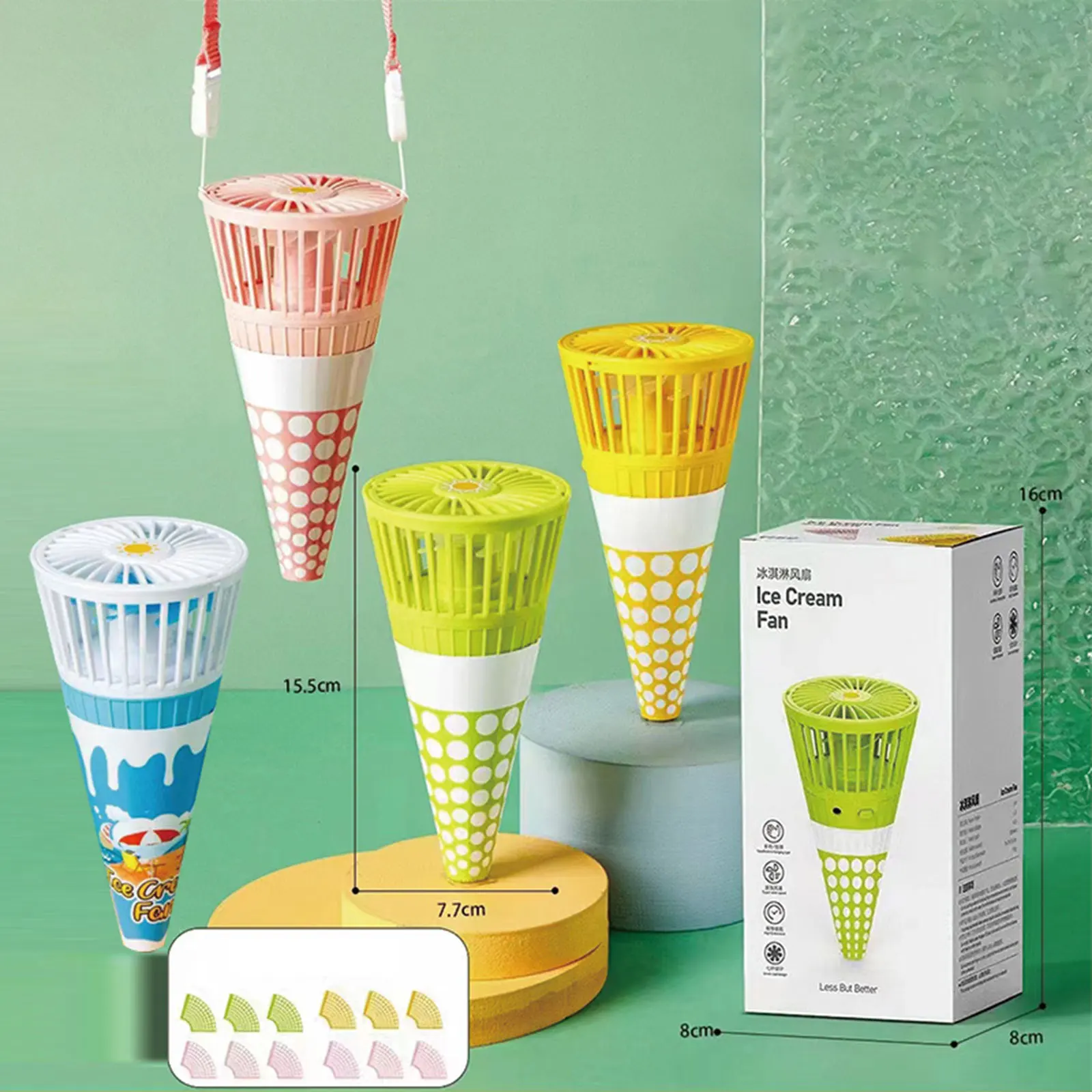 

Neck Fan Ice Cream Shape Small Quiet Rechargeable Creative Lightweight Handheld Fan Personal Fan Portable Fan for Outdoor Indoor