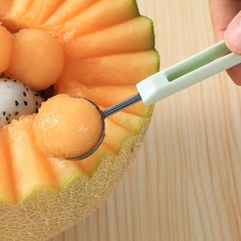 

3in1 Melon Cutter Scoop Fruit Carving Knife Fruit Cutter Dig Pulp Separator Kitchen Gadgets Double-Head Stainless Steel Fruit Pl