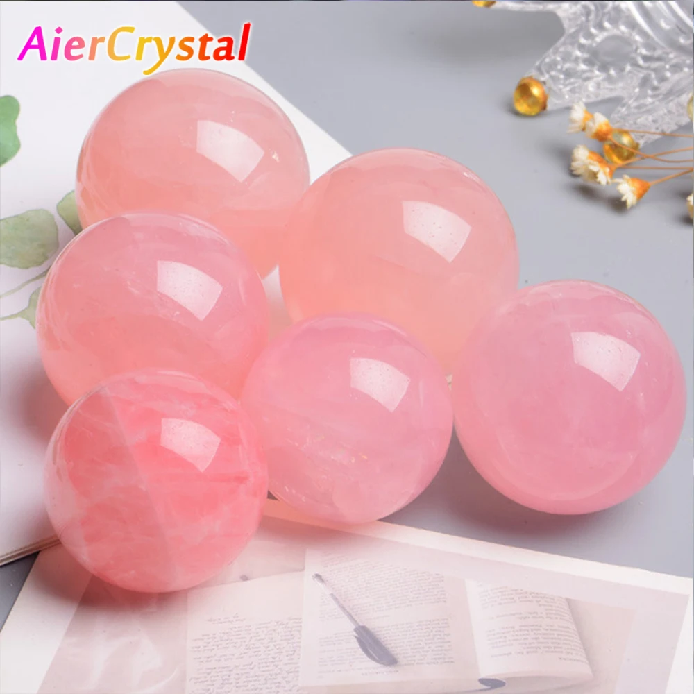 Natural Rose Quartz Crystal Ball Massage Ball Reiki Bedroom Decoration Powder Crystal Polished Souvenir Stone Crafts 4-7cm